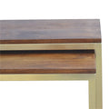 Chestnut Finish Solid Wood & Iron Gold Base Table Set of 3-Kulani Home