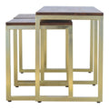 Chestnut Finish Solid Wood & Iron Gold Base Table Set of 3-Kulani Home