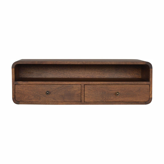 Chestnut Wood Wall Mounted Console Table with 2 Drawers-Kulani Home