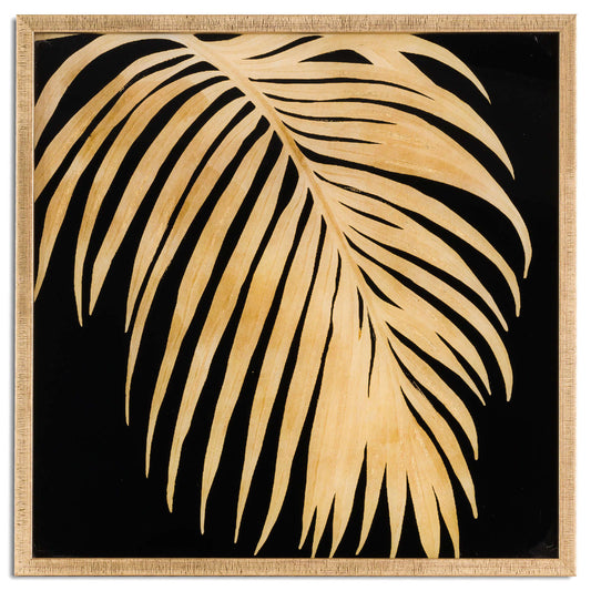 Contemporary Art Deco Metallic Palm Glass Image in Gold Frame-Kulani Home