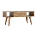 Contemporary Oak-Ish Solid Wood Coffee Table with Mixed Pattern Drawers and Extra Storage-Kulani Home