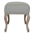 Cream Linen Upholstered Hallway Bench with Antique Studs and French Cabriolet Legs-Kulani Home