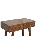 Diamond-Carved Chestnut Console Table-Kulani Home
