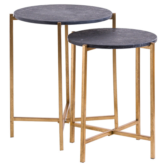 Duo: Luxurious Gold and Black Marble Side Tables-Kulani Home