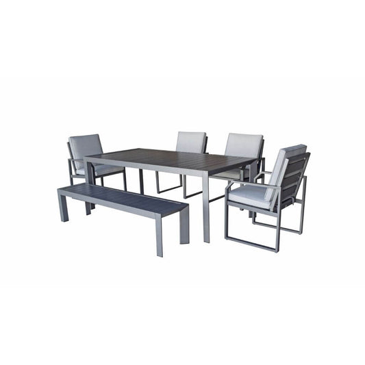 Grey Aluminum Dining Set with Bench and Chairs-Kulani Home