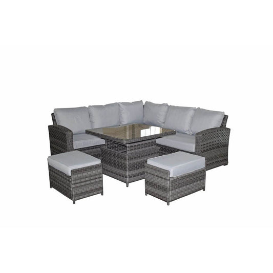 Grey Weave Corner Dining Set with Lift Table and Ottoman Ensemble-Kulani Home