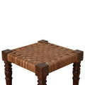 Handcrafted Chestnut Finish Woven Leather Footstool-Kulani Home