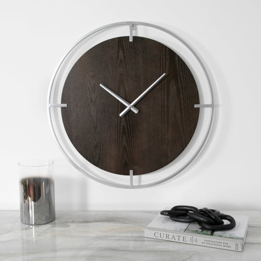 Minimalist Wood & Silver Wall Clock-Kulani Home