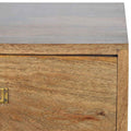 Nordic Oak-Finished Mango Wood Bedside Table with Brass Metal Slot Handles-Kulani Home