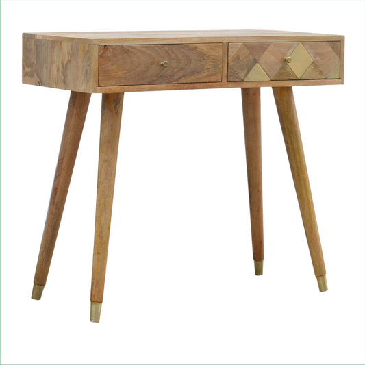 Oak-ish Gold Brass Inlay Console Table: The Elegance of Nordic Design-Kulani Home