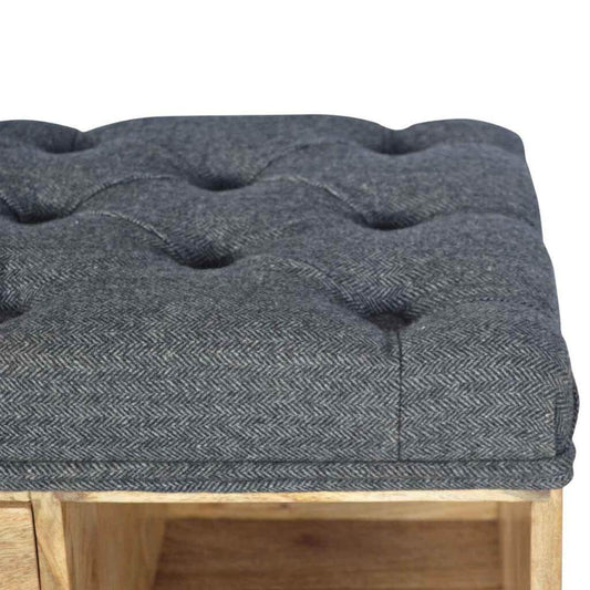 Oak-Ish Shoe Storage Bench with Black Tweed Upholstery-Kulani Home
