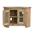 Rustic Oak Corner TV Cabinet: Handcrafted Country Charm with Glazed Doors-Kulani Home