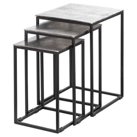 The Elegant Silver Trio: Handcrafted Nest of Three Tables-Kulani Home