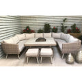 The Exquisite Grey Wicker U-Shaped Corner Sofa Set with Fire/Drinks Pit - Luxurious Outdoor Elegance for Entertaining and Relaxation-Kulani Home