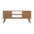 Oak-ish Solid Mango Wood Entertainment Unit with Nordic Legs and Wood Resin Inlay Drawers