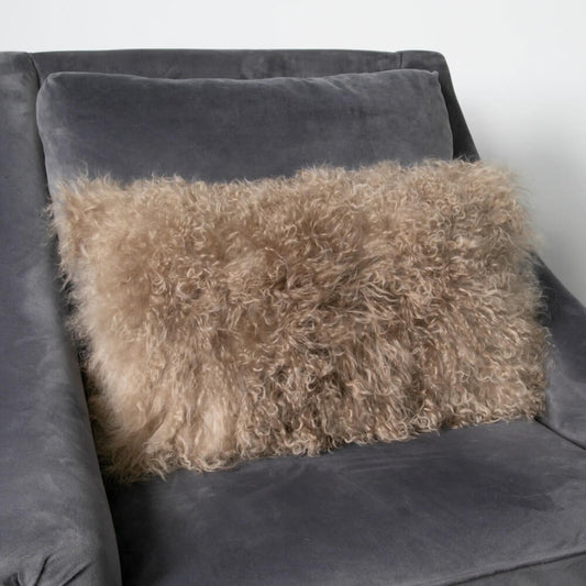 Light Brown Curly Sheepskin Cushion 30x50cm