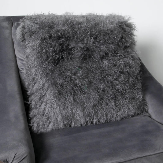 Grey Curly Sheepskin Cushion 45x45cm