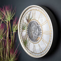 Antique Gold and Mirrored Round Clock with Exposed Moving Mechanism-Kulani Home