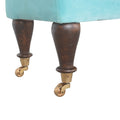 Aqua Velvet Bench with Walnut Finish Legs and Castor Feet-Kulani Home