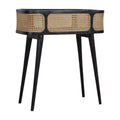 Ash Black Rattan Tray Table: Handcrafted Solid Mango Wood with Exquisite Woven Rattan Top-Kulani Home