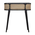 Ash Black Rattan Tray Table: Handcrafted Solid Mango Wood with Exquisite Woven Rattan Top-Kulani Home