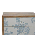 Blue Floral Screen Printed Solid Wood Bedside Table-Kulani Home