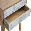 Blue Floral Screen Printed Solid Wood Bedside Table-Kulani Home