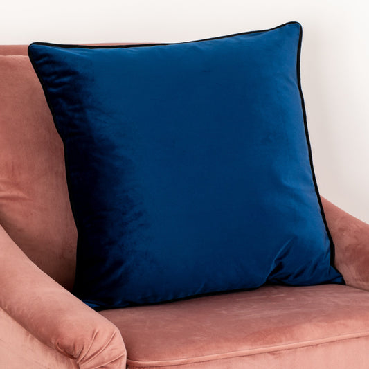 Blue Piped Velvet Cushion Cover-Kulani Home