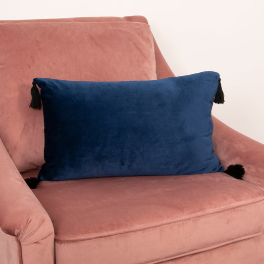 Blue Velvet Tassel Boudoir Cushion Cover-Kulani Home