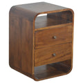 Chestnut Curved Edge Bedside Table with 2 Drawers-Kulani Home