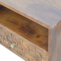 Chestnut Diamond Carved Media Console: Exquisite Handcrafted Design for Elegant Interiors-Kulani Home