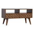 Chestnut Diamond Carved Media Console: Exquisite Handcrafted Design for Elegant Interiors-Kulani Home