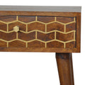 Chestnut Wood Bedside Table with Artistic Brass Inlay-Kulani Home