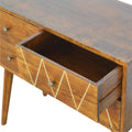 Chestnut Wood Console Table with Geometric Brass Inlay-Kulani Home