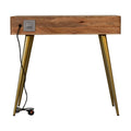Contemporary Cement and Brass Inlay Writing Desk with Cable Access-Kulani Home