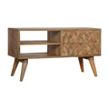 Contemporary Oak-ish Solid Mango Wood Media Unit with Assorted Pattern and Candle Knobs-Kulani Home