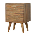 Contemporary Oak-ish Solid Wood Bedside Table with Mixed Pattern Drawers-Kulani Home