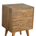 Contemporary Oak-ish Solid Wood Bedside Table with Mixed Pattern Drawers-Kulani Home