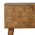 Contemporary Oak-Ish Solid Wood Bedside Table with Mixed Pattern Drawers-Kulani Home