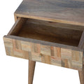 Contemporary Oak-Ish Solid Wood Bedside Table with Mixed Pattern Drawers-Kulani Home