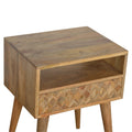 Contemporary Oak-ish Solid Wood Bedside with Assorted Pattern and Open Slot-Kulani Home