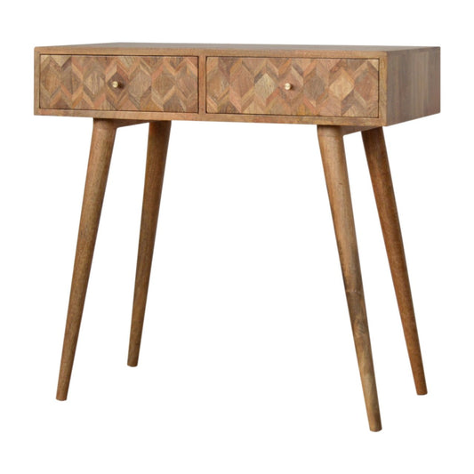 Contemporary Oak-ish Solid Wood Console Table with Assorted Pattern and Storage Drawers-Kulani Home