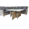Corner Dining Set with Firepit - Luxurious Creamy Grey Wicker and Pale Grey Cushions-Kulani Home