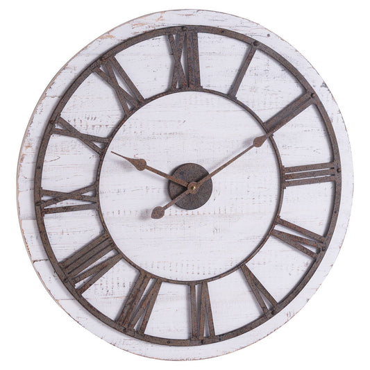 Country Charm Wooden Clock with Vintage Aged Numerals and Hands-Kulani Home
