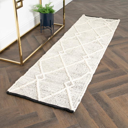 Cream & Black Diamond Pattern Runner Rug (60 x 230cm)-Kulani Home