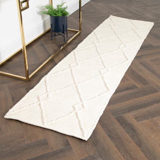 Cream Diamond Pattern Runner Rug (60 x 230cm)-Kulani Home
