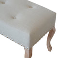 Cream Linen Upholstered Hallway Bench with Antique Studs and French Cabriolet Legs-Kulani Home