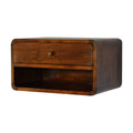 Curved Chestnut Wall Mounted Bedside with Open Slot-Kulani Home