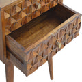 Diamond-Carved Chestnut Bedside Table-Kulani Home