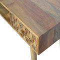 Diamond-Carved Solid Wood Writing Desk-Kulani Home